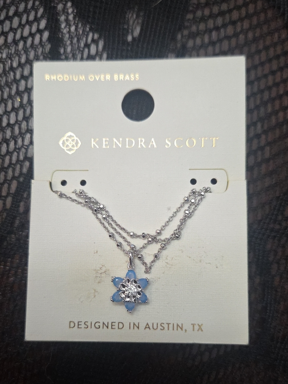 Kendra Scott Silver Necklace with Light Blue Flower Pendant